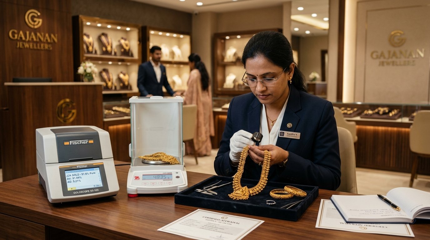 Evaluating gold buyers with digital scales and gold ornaments