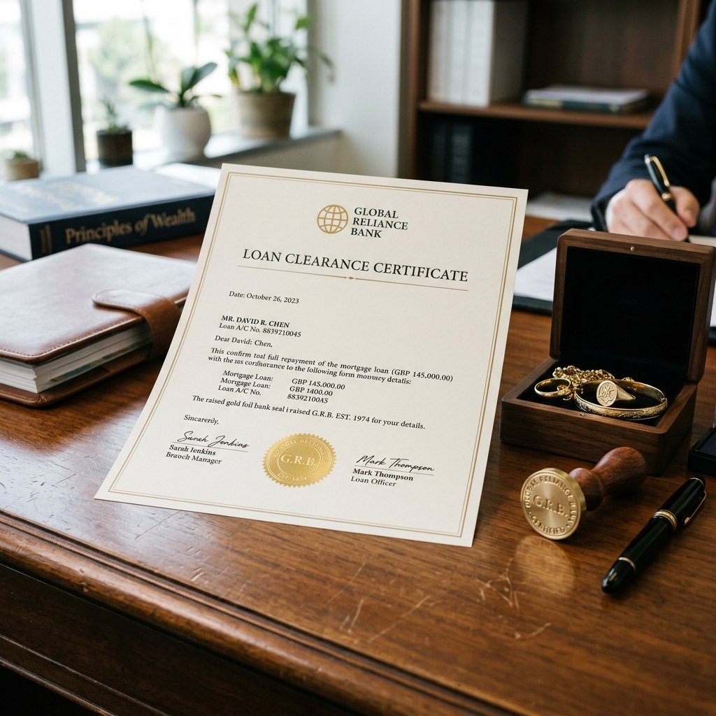 Bank loan clearance certificate and gold seal document