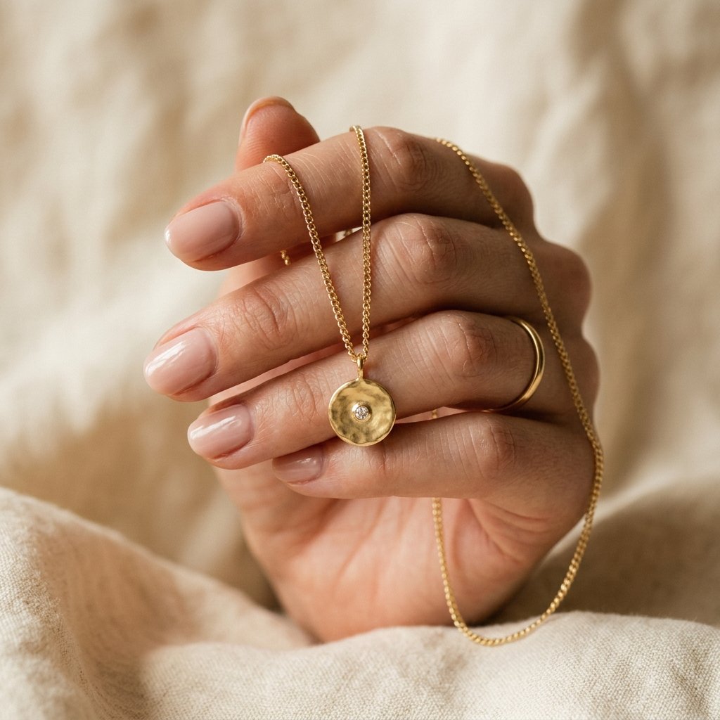 Hand holding gold chain